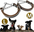 Leather Martingale Dog Collar, Adjustable for Medium Large Dogs, Soft Genuine Cowhide with Stainless Steel Chain (L,