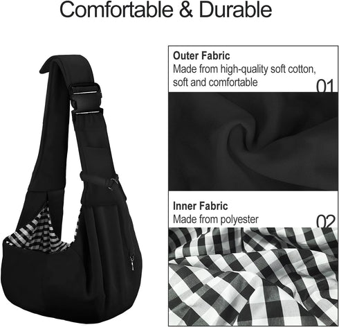 PETLOFT Adjustable Reversible Dog Cat Sling Carrier, Hands-Free Cross Body Carrier for Pets up to 11lb, Black