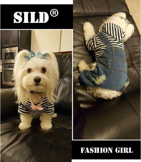 SILD Pet Denim Jumpsuit Dog Jeans, Cool Blue Coat for Medium Small Dogs, Classic Jacket Puppy Vintage Washed Vests