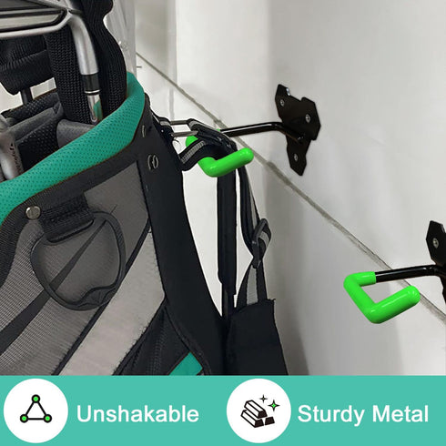 Wall Mounted Golf Bag Hook, 2 Bags Storage Racks for Garage Organization, Space Saving Hanging Organizer