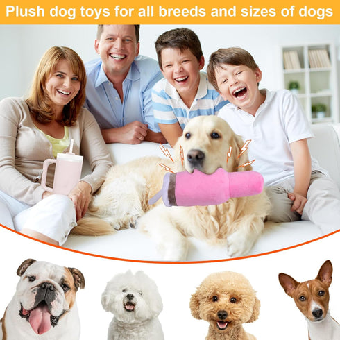 Mity rain Funny Tumbler with Handle Cup Dog Toys, Squeaky Interactive Fluff and Tuff Toys for Dogs