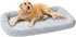 Friends Forever Bolster Dog Crate Mat 42 Inch, Washable Dog Crate Pad for Raised Dog Bed, Sherpa Fleece, Nova Grey