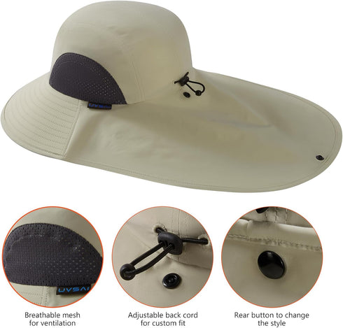 UPF 50+ Foldable Sun Hats, Wide Brim with Large Neck Flap for Men and Women, UV Protection