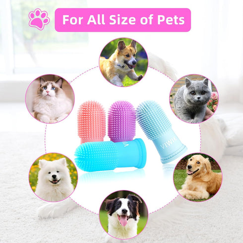 Dog Bath Gloves with 4 Pack Dog Toothbrush - Grooming Kit for Small, Medium, Large Dogs, Silicone Washing Gloves