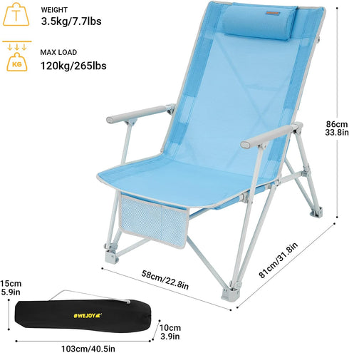 BBQ,300 LBS #WEJOY High Back Beach Chairs Portable Low Folding Beach Chair for Adults with Armrest,Headrest for Outdoor