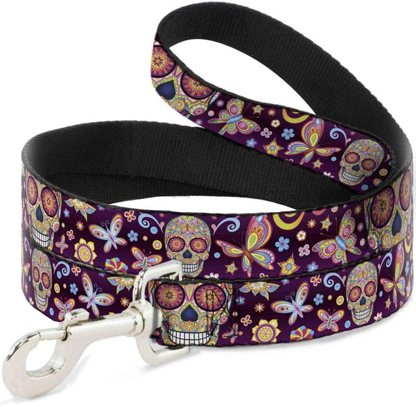 Dog Leash, Mariposa Calaveras Butterflies Flowers, Burgundy Multi Color, 4 Feet Long, 1.5 Inch Wide