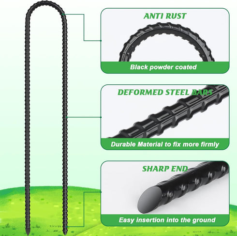 Gtongoko 16 Pack Trampolines Wind Stakes, 16 Inch Heavy Duty U Shaped Rebar Ground Anchors