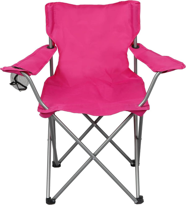 Generic Quad Folding Camp Chair with Cup Holder, Pink Portable Outdoor Chair for