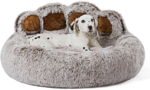 Jiupety Upgraded Soothing Paw Dog Bed - Cozy Comfy Donut Bed with Bear Paws, Gray XL 32”X32”X10”