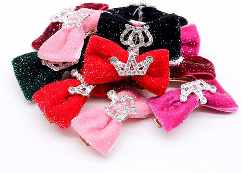 Dog Hair Crown Bows with Clips for Small Dogs, 20pcs Cute Handmade Grooming Bowknot Alligator Clips for Puppies