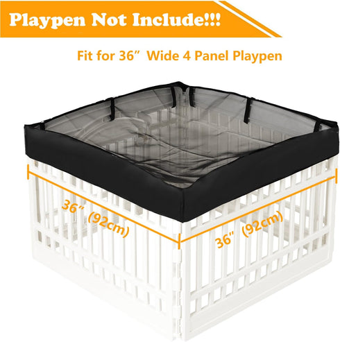 Dog Playpen Mesh Top Cover for 36" Inch Pet Playpen with 4 Panels, Dog Crate Cover Pet Tent Puppy Play Pen Cover, Ideal for Indoor/Outdoor Use. Note: Playpen Not Included!!! (Pure Black)
