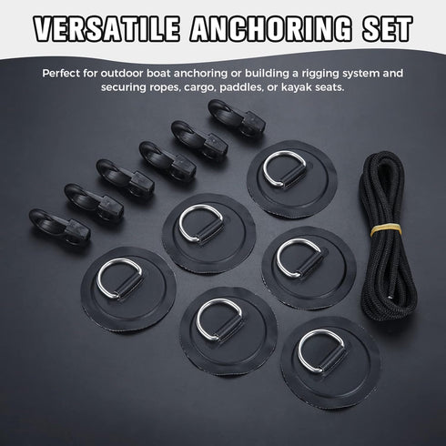 Yetaha 6 Pack Stainless Steel D Rings, PVC Patch, Bungee Cord with Hooks for Inflatable Boat