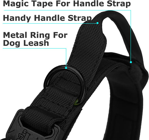 Military Dog Tactical Collar with Control Handle and Heavy Metal Buckle for Medium Large Dogs, Black M