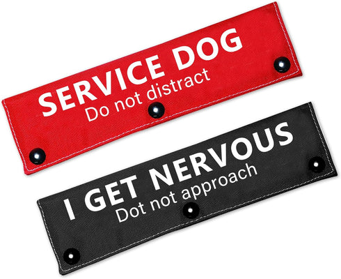 Service Dog/I Get Nervous Funny Dog Leash Sleeve 2 Set, Black and Red, Do Not Distract Dog Wrap