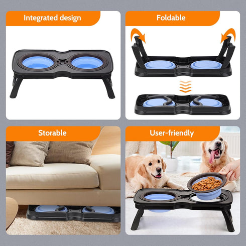Elevated Silicone Pet Food Bowl Set, Raised Dog Food Bowl with Stand for Dogs and Cats