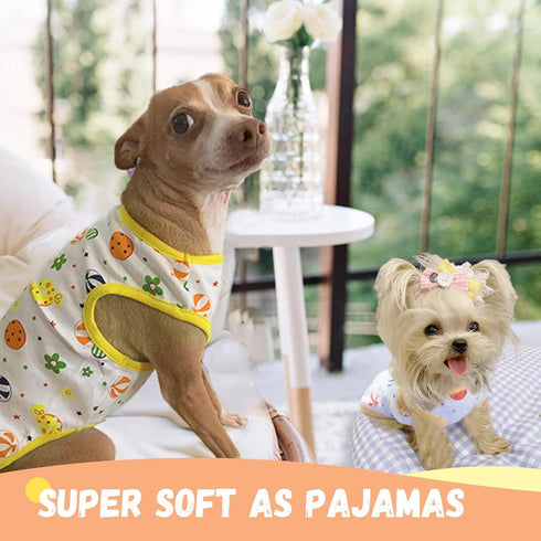 2 Pack Dog Shirts - Soft Stretchy Cotton Summer Pet T-Shirts for Small Dogs Cats, Cute Cartoon Print Vest Clothes