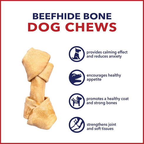 Pet Factory American Beefhide 4-5" Knotted Bones Dog Chew Treats - Chicken Flavor, 8 Count
