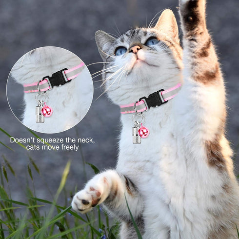 18 Piece Adjustable Reflective Cat Collars with Bell, Durable Nylon Collars with Safety Buckles and 6 Weatherproof ID