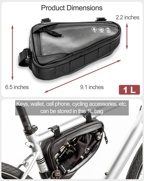 Reflective Bike Frame Bag - Water-Resistant Triangle Bag for Bicycle Tube Storage, Cycling Accessories for Phone, Tools