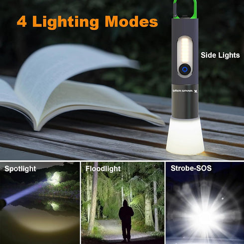 Zoomable LED Flashlights Powerful with COB Sidelight, 1000 Lumens, IPX4 Waterproof Tactical Lantern for Hiking Camping