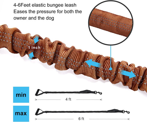 6FT Heavy Duty Elastic Bungee Dog Leash, Shock Absorbing with Comfortable Padded Handle for Medium & Large Dogs