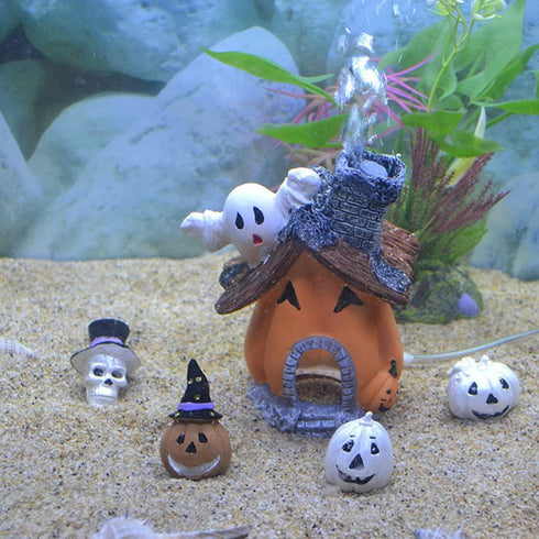 Cartoon Pumpkin House Set - 5 in 1 Resin Aquarium Decoration for Fish & Shrimp