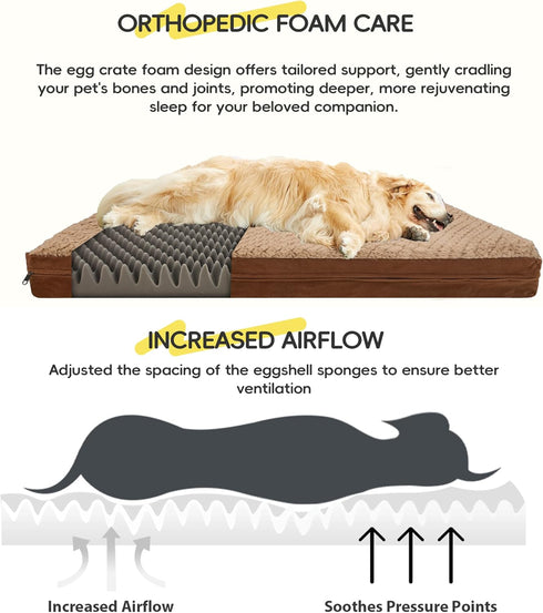Sytopia 41 Inch XLarge Dog Bed, Reversible Waterproof Orthopedic with Removable Washable Cover for Large Dogs, Brown