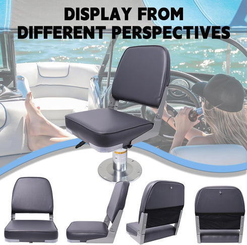 VANCUS Low/High Back Folding Boat Seats - Waterproof Captain Fishing Chair for Jon/Pontoon/Canoe/Bass Tracker Boats
