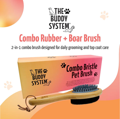 The Buddy System Combo Bristle Pet Brush, 2-in-1 Durable Rubber and Soft Boar Bristle Side