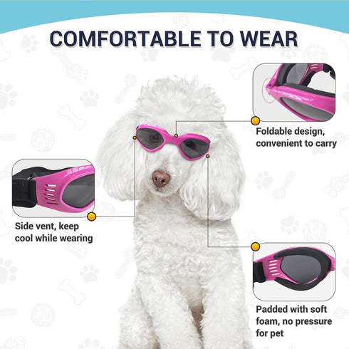 Petleso Dog Goggles for Medium Breed, Eye Protection Sunglasses, Windproof Anti-UV, Pink