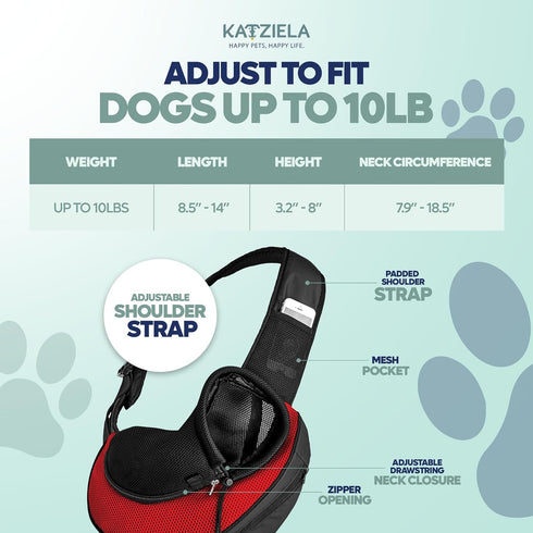 Expandable Pet Carrier Sling Bag, Small Dog and Cat Carrier Front Shoulder Backpack with Harness Strap (Red)