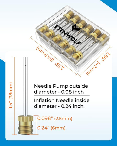 12 Pack ETENWOLF Brass Ball Pump Needles, No Break Heavy Duty Air Pump Needles for Balls with Storage Case, Compatible