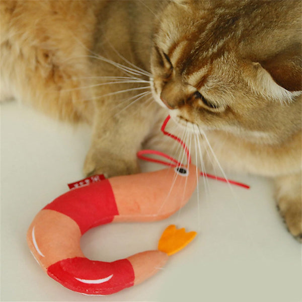 WOZUN Plush Shrimp Cats Toy Catnips Peppermint Bells Dolls Promotes Exercise and Reduces Boredom Washable Shrimp