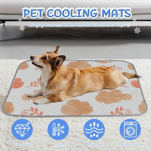 imiBBWQu Summer 27" 22" Cooling Pad Clouds Plant Brown White Dog Mat Color Changing Washable Dog Pad Cool Cooling Pet