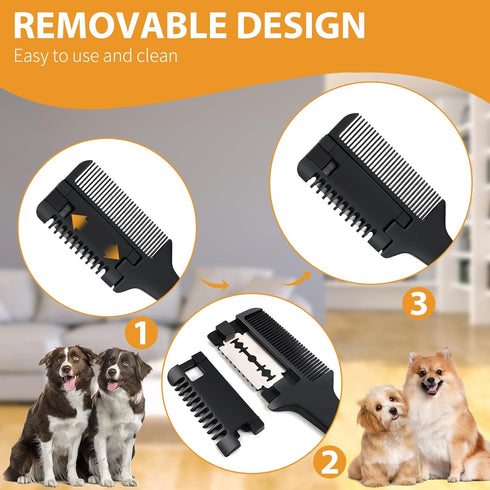2 Pcs Pet Razor Comb for Dogs Cats with 20 Extra Blades, 2 in 1 Trimming & Grooming Hair Cutter Comb