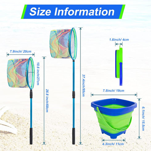 Lanboon Kids Fishing Net - Telescopic Landing Net with Aluminum Pole Handle, Collapsible Bucket Sand Pail, Butterfly