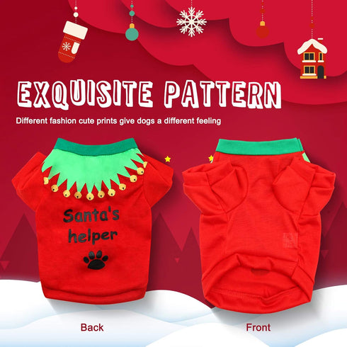 HYLYUN 2 Pack Christmas Dog Shirts - Cute Printed Puppy T-Shirt for Small Dogs and Cats Christmas Cosplay Apparel
