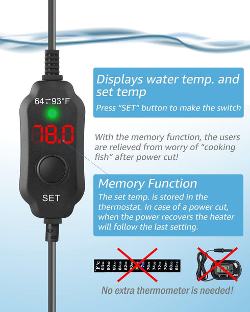 Fumak 25W Adjustable Aquarium Heater, Super Short Submersible Fish Tank Heater with LED Digital Display, 3-5 Gallons