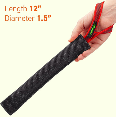 Viper Heavy Duty French Linen Dog Bite Tug Toy, Tough and Durable for K9 Training - Black - 12in L x 2in W