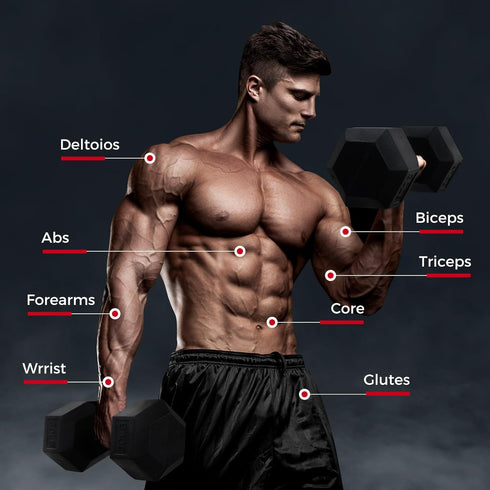 RitFit 5-300LBS Rubber Encased Hex Dumbbell Sets with Optional Rack for Strength Training, Home Gym Workouts