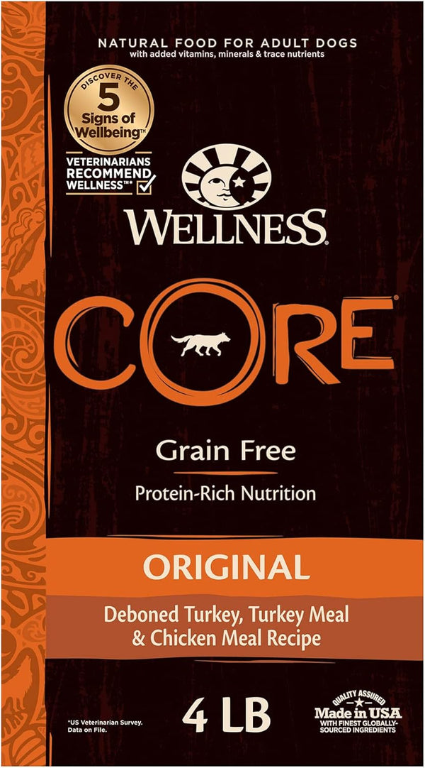 Wellness CORE Grain-Free High-Protein Dry Dog Food, Natural Ingredients, Made in USA, All Breeds, 4-Pound Bag