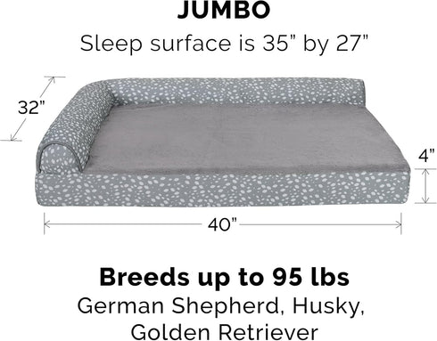 Furhaven Replacement Dog Bed Cover, Plush & Almond Print L Shaped Chaise, Machine Washable, Jumbo (X-Large), Gray