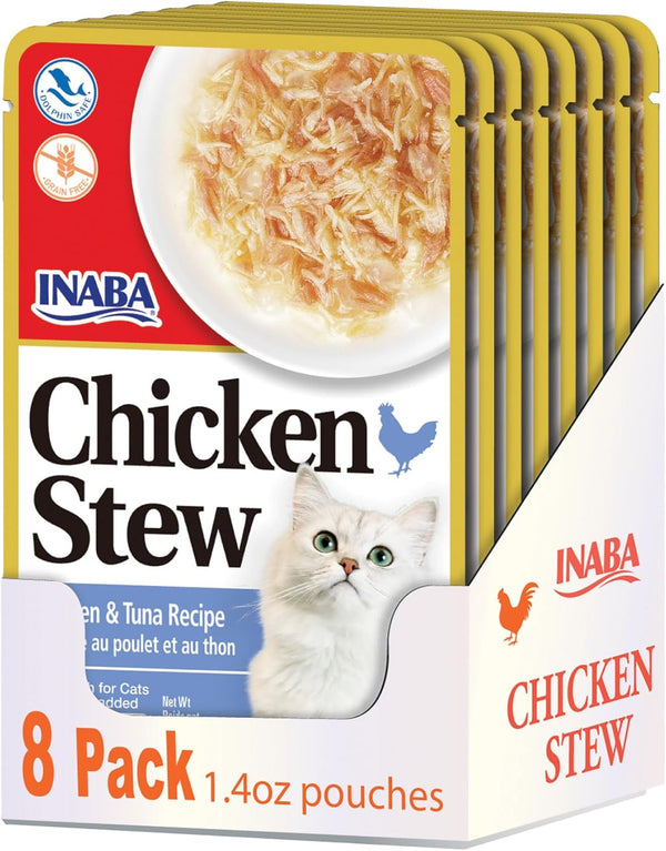 Inaba Chicken Stew Side Dish, Dry Cat Food Topper, 1.4 Ounce Pouches, Eight