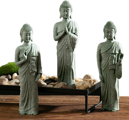 Japanese Aquarium Buddha Statue - 7.1” Sandstone Sculpture for Garden and Home Decor, Zen Buda