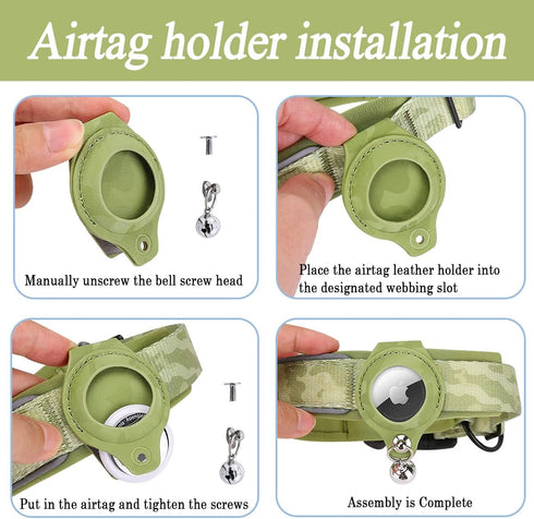 Heavy Duty Reflective AirTag Dog Collar, Padded Adjustable Pet Collar for Small Medium Large Dogs, Green, M