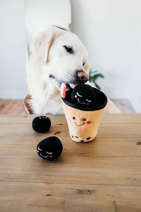 ZippyPaws Burrow Food Buddies Boba Milk Tea - Colorful Interactive Dog Toys for Small & Medium Dogs, Plush Puzzles