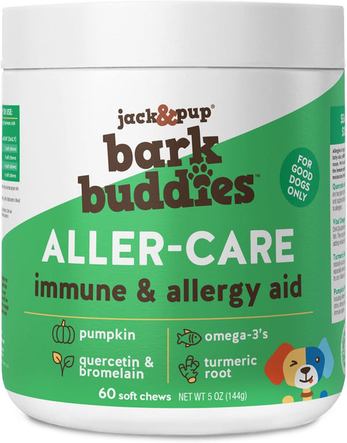 Jack&Pup Dog Allergy Chews, Bark Buddies Aller-Care Soft Chew Bites for Dogs, 60ct Itch Relief and Support