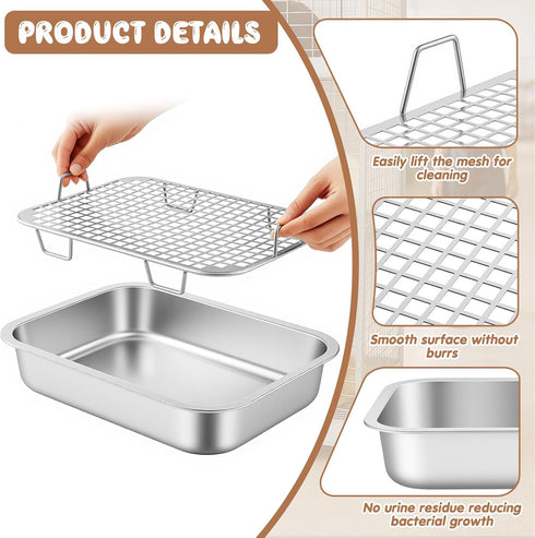 2 2 14.2''L 11.2''W 2.5''H) Maxcheck Pcs Rabbit Litter Box, Stainless Steel Rabbit Litter Pan with Grids, High Side