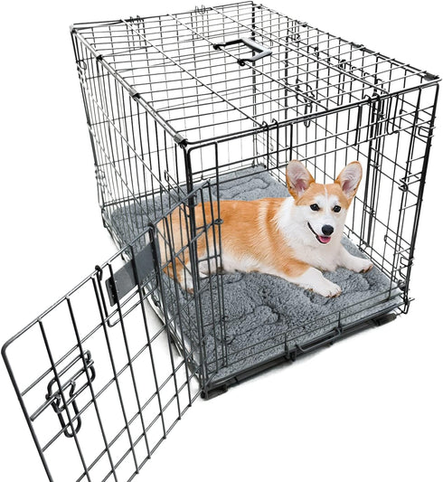 Dog Bed Crate Mat (30" x 19") 2 Pack, Soft Plush Machine Washable Crate Pad, Grey