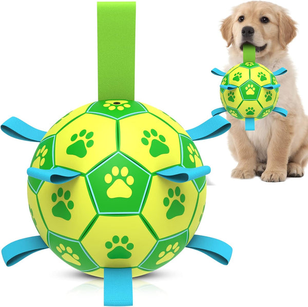 Dog Toys Soccer Ball - Interactive Tug of War Toy, Durable Water Ball for Small & Medium Dogs - Green & Yellow (6 inch)